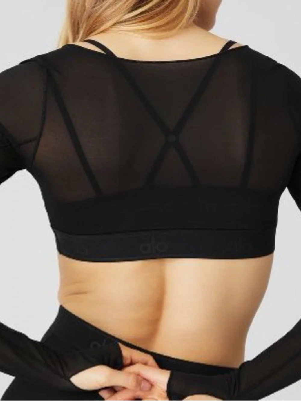 Alo Black Mesh Airlift Long Sleeve Crop Top